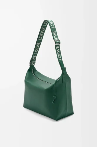 Sac à bandoulière Cubi en cuir de veau lisse et souple et jacquard Evergreen