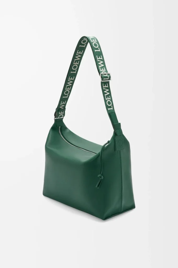 Sac à bandoulière Cubi en cuir de veau lisse et souple et jacquard Evergreen