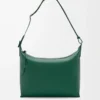 Sac à bandoulière Cubi en cuir de veau lisse et souple et jacquard Evergreen
