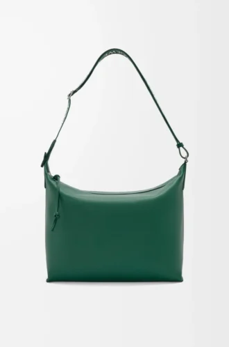 Sac à bandoulière Cubi en cuir de veau lisse et souple et jacquard Evergreen
