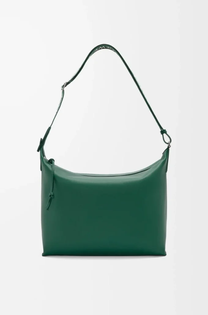 Sac à bandoulière Cubi en cuir de veau lisse et souple et jacquard Evergreen