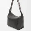 Sac à bandoulière Cubi en cuir de veau lisse et souple et jacquard gris foncé