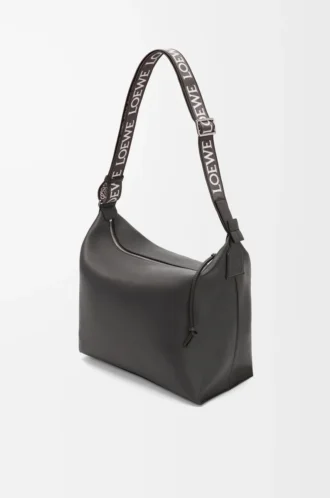 Sac à bandoulière Cubi en cuir de veau lisse et souple et jacquard gris foncé