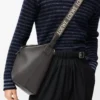 Sac à bandoulière Cubi en cuir de veau lisse et souple et jacquard gris foncé