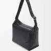 Sac à bandoulière Cubi en cuir de veau lisse et souple et jacquard noir