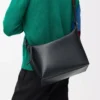 Sac à bandoulière Cubi en cuir de veau lisse et souple et jacquard noir