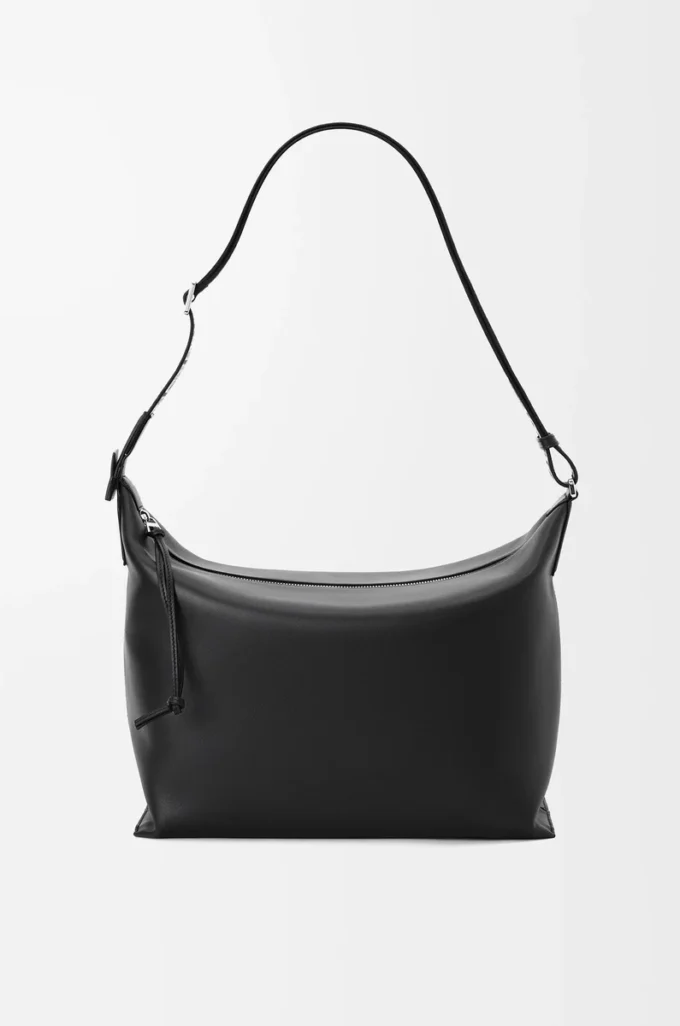 Sac à bandoulière Cubi en cuir de veau lisse et souple et jacquard noir
