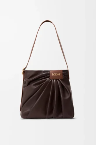 Sac cabas drapé en cuir d&rsquo;agneau nappa souple Dark Chestnut