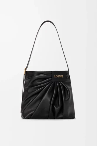 Sac cabas drapé en cuir d&rsquo;agneau nappa souple Noir
