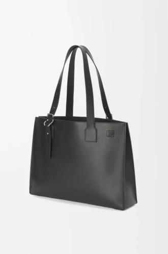 Sac cabas horizontal Buckle en cuir de veau classique Noir