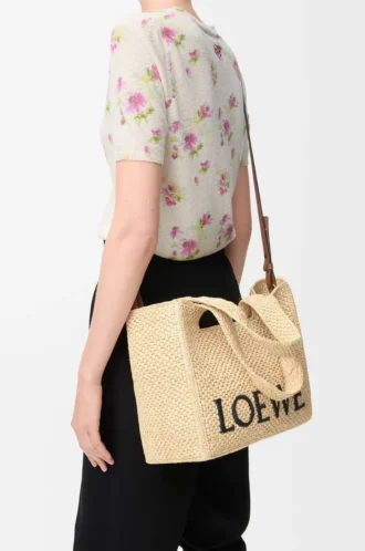Sac cabas moyen LOEWE Font en raphia naturel