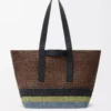 Sac cabas pliable en raphia Marron/Multicolore