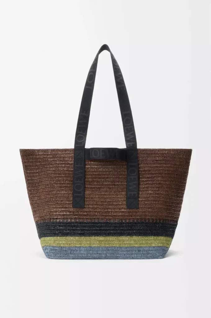 Sac cabas pliable en raphia Marron/Multicolore