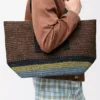 Sac cabas pliable en raphia Marron/Multicolore