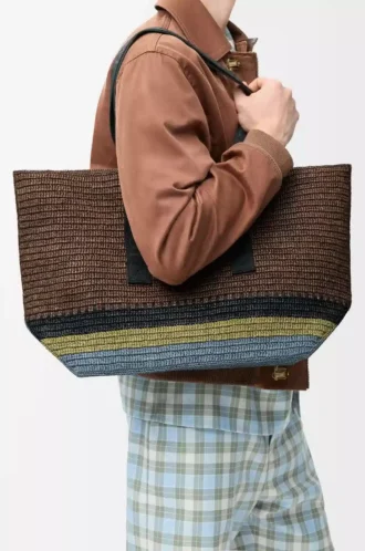 Sac cabas pliable en raphia Marron/Multicolore