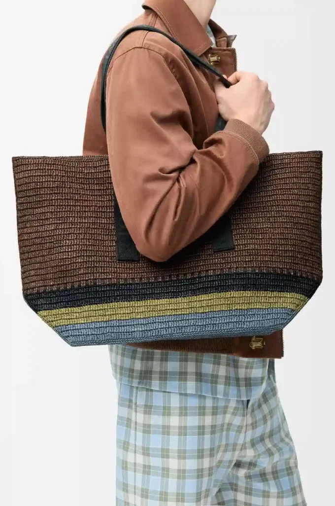 Sac cabas pliable en raphia Marron/Multicolore