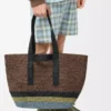 Sac cabas pliable en raphia Marron/Multicolore