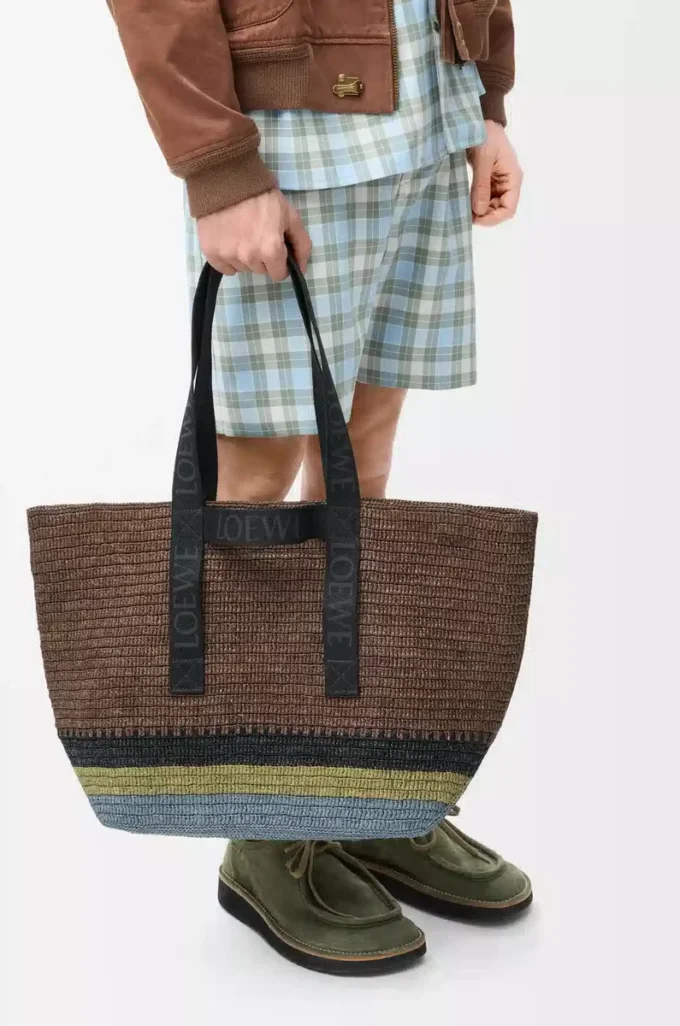 Sac cabas pliable en raphia Marron/Multicolore