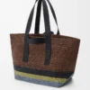 Sac cabas pliable en raphia Marron/Multicolore