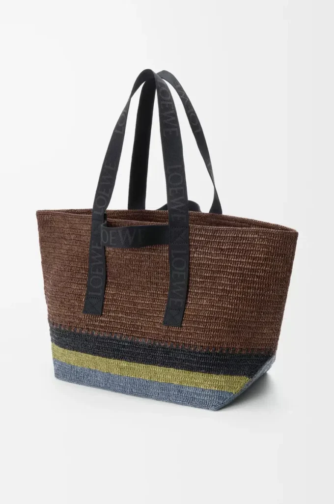 Sac cabas pliable en raphia Marron/Multicolore