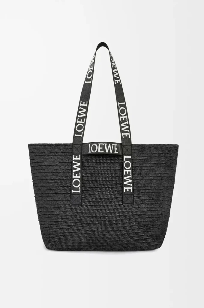 Sac cabas pliable en raphia Noir