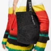 Sac cabas pliable en raphia Noir