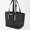 Sac cabas pliable en raphia Noir