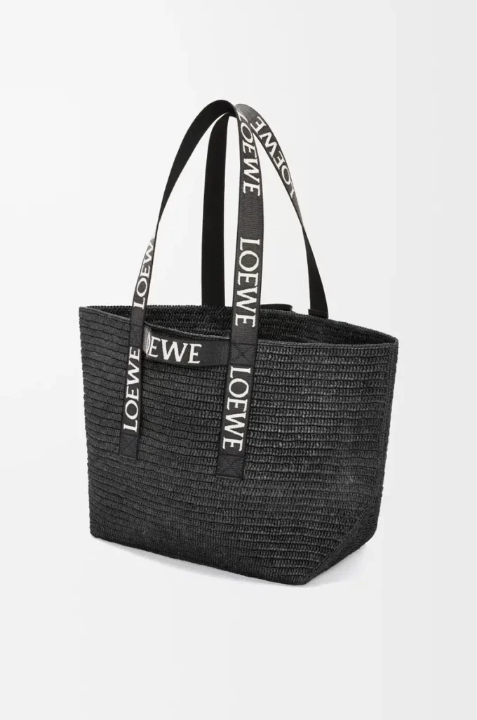 Sac cabas pliable en raphia Noir