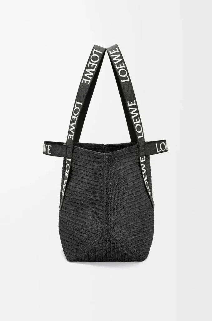 Sac cabas pliable en raphia Noir