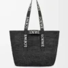 Sac cabas pliable en raphia Noir