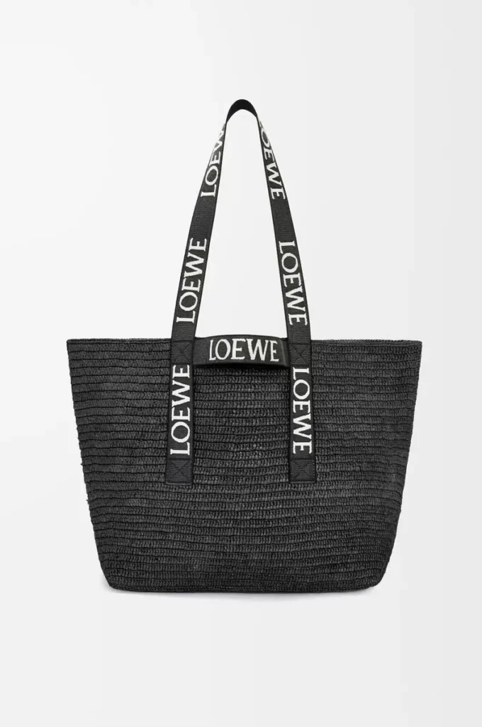 Sac cabas pliable en raphia Noir