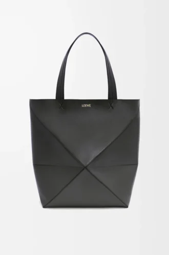 Sac cabas XL Puzzle Fold en cuir de veau brillant noir