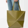 Sac cabas XL Puzzle Fold en cuir de veau brillant Olive