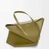 Sac cabas XL Puzzle Fold en cuir de veau brillant Olive