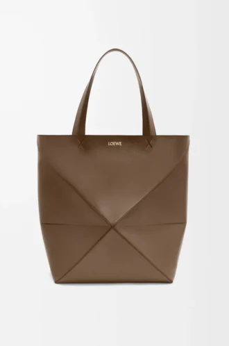 Sac cabas XL Puzzle Fold en cuir de veau brillant Umber
