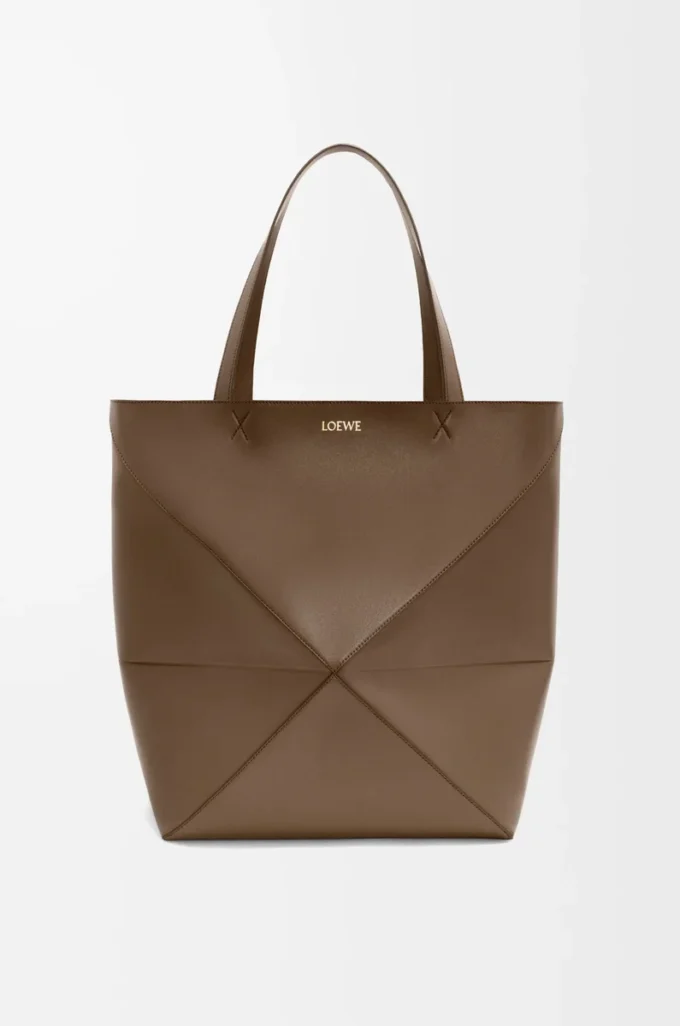 Sac cabas XL Puzzle Fold en cuir de veau brillant Umber