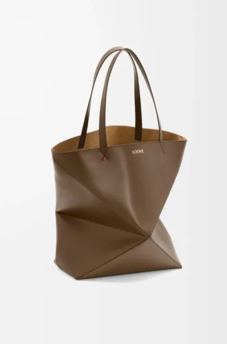 Sac cabas XL Puzzle Fold en cuir de veau brillant Umber