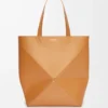 Sac cabas XL Puzzle Fold en cuir de veau brillant Warm Desert