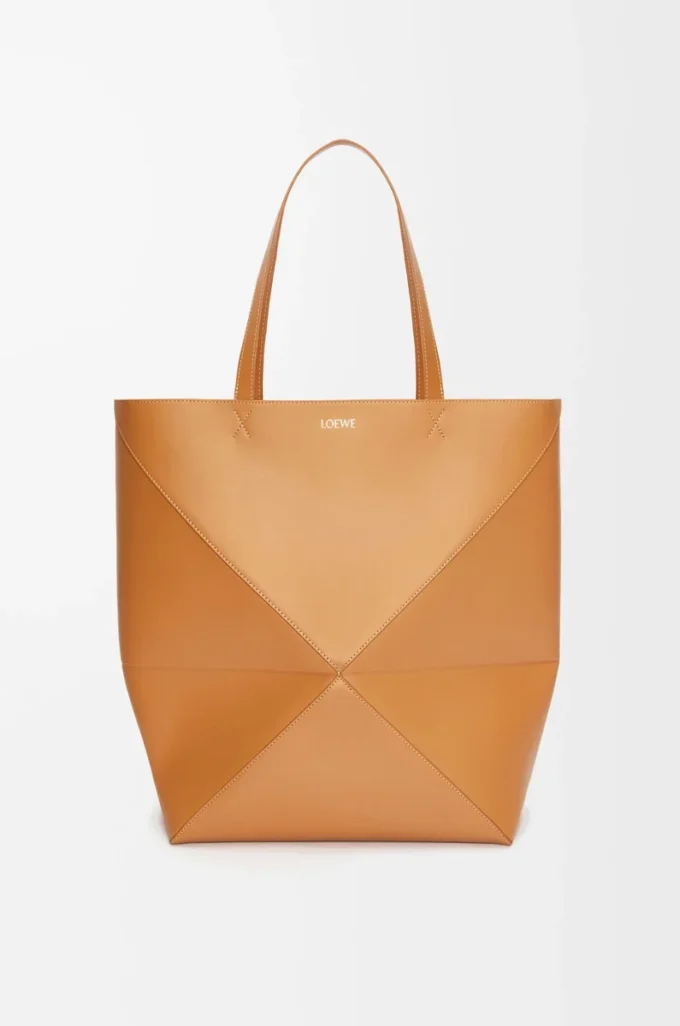 Sac cabas XL Puzzle Fold en cuir de veau brillant Warm Desert