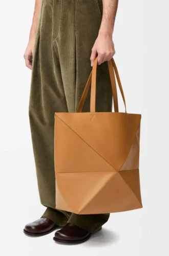 Sac cabas XL Puzzle Fold en cuir de veau brillant Warm Desert