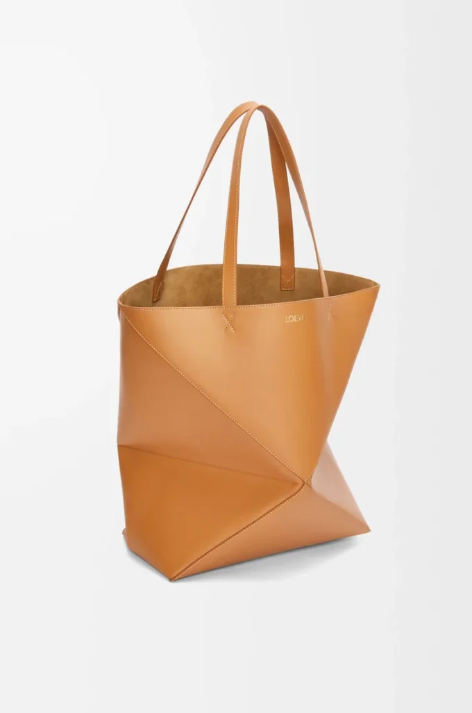 Sac cabas XL Puzzle Fold en cuir de veau brillant Warm Desert