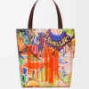 Sac cabas XL Puzzle Fold en cuir de veau classique bordeaux foncé/multicolore