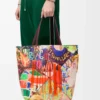 Sac cabas XL Puzzle Fold en cuir de veau classique bordeaux foncé/multicolore