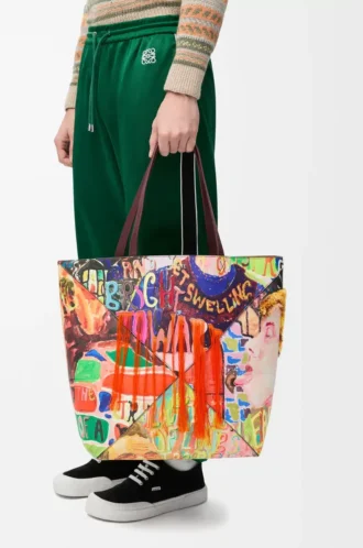 Sac cabas XL Puzzle Fold en cuir de veau classique bordeaux foncé/multicolore