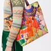 Sac cabas XL Puzzle Fold en cuir de veau classique bordeaux foncé/multicolore