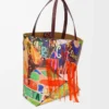 Sac cabas XL Puzzle Fold en cuir de veau classique bordeaux foncé/multicolore