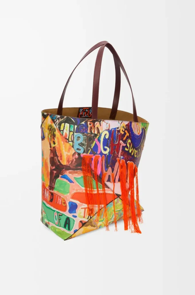 Sac cabas XL Puzzle Fold en cuir de veau classique bordeaux foncé/multicolore