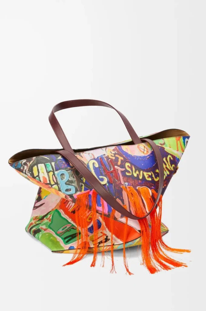 Sac cabas XL Puzzle Fold en cuir de veau classique bordeaux foncé/multicolore