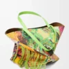 Sac cabas XL Puzzle Fold en cuir de veau classique vert vif/multicolore
