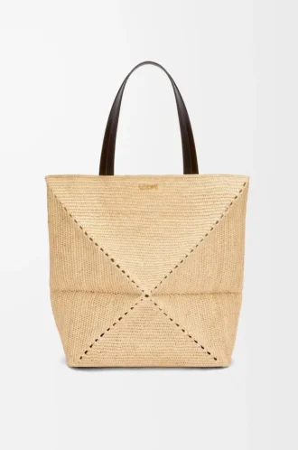 Sac cabas XL Puzzle Fold en raphia naturel/noir